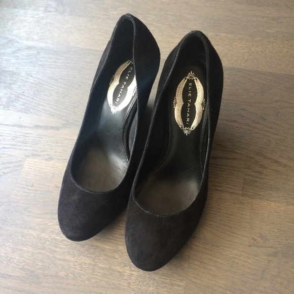 Elie Tahari | Black suede wedge heels - Picture 1 of 7
